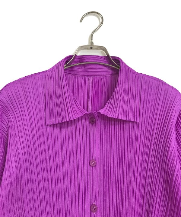 [Pre-owned] PLEATS PLEASE Pleated Shirt Cardigan   Long Sleeved Shirt   Purple PP23-JJ189 For Discount